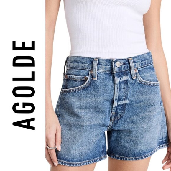 NWT‎ AGOLDE Parker Long Short Button Fly Jean Shorts Occurrence